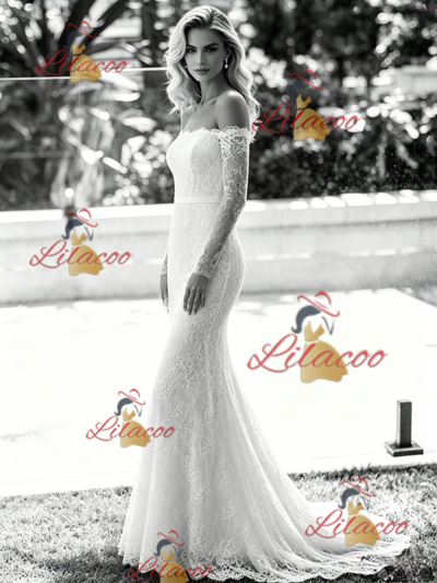 White Mermaid Lace Long Sleeve Wedding Dress
