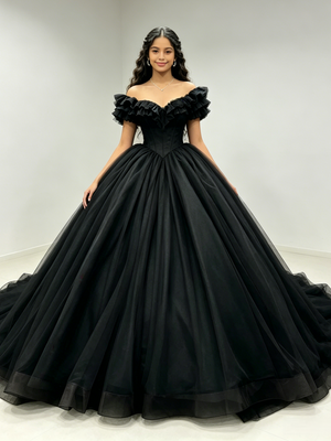 Black Tulle Off the Shoulder Quinceanera Dress
