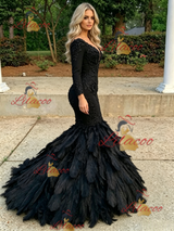 Black Mermaid Long Sleeve Prom Dress
