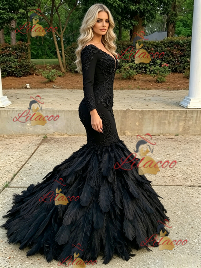 Black Mermaid Long Sleeve Prom Dress