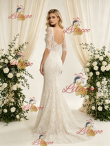 Ivory Mermaid Lace Short Sleeve Wedding Dress