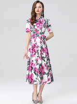 Printed Shirt Slim Waist Party Dress