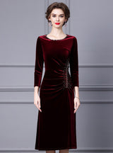 Burgundy Velvet Pleats Mother Of The Bride Dress