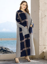 V-neck Striped Geometric Stitching Dress