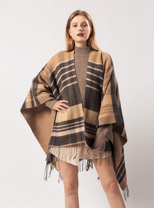 Cashmere-like Warm Shawl with Plaid Tassels
