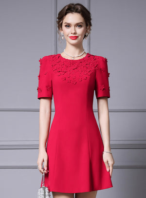 Red Short Sleeve Flower Mother Of The Bride Dress