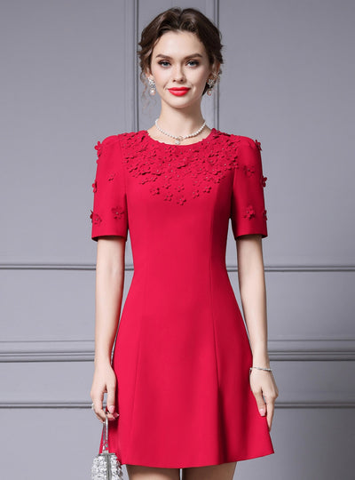 Red Short Sleeve Flower Mother Of The Bride Dress