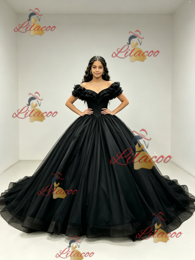 Black Tulle Off the Shoulder Quinceanera Dress