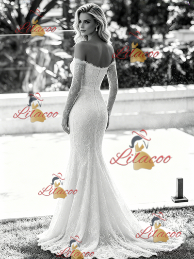 White Mermaid Lace Long Sleeve Wedding Dress