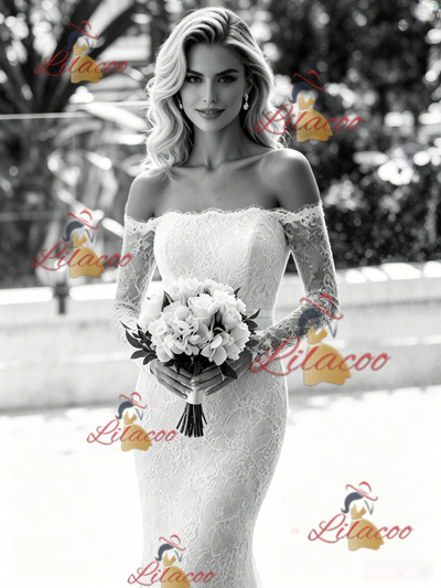 White Mermaid Lace Long Sleeve Wedding Dress