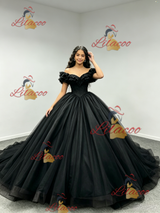 Black Tulle Off the Shoulder Quinceanera Dress