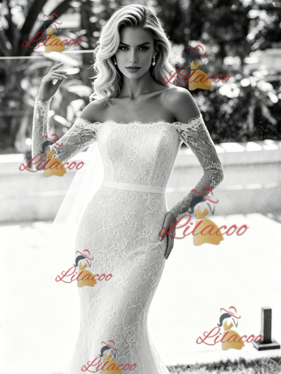 White Mermaid Lace Long Sleeve Wedding Dress