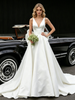 White Satin V-neck Wedding Dress