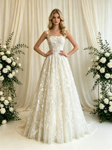 Beige Wite Lace Straps Wedding Dress