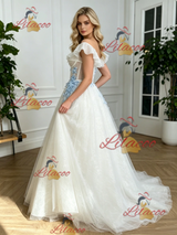 White Tulle Lace Off the Shoulder Prom Dress