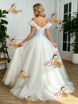 White Tulle Lace Off the Shoulder Prom Dress