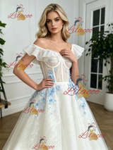 White Tulle Lace Off the Shoulder Prom Dress