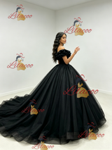 Black Tulle Off the Shoulder Quinceanera Dress