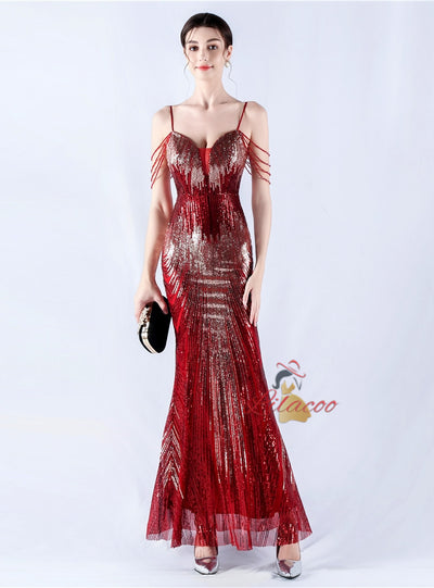 Mermaid Sequins Spaghetti Straps Prom Dress