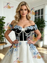 White Tulle Off the Shoulder Appliques Prom Dress