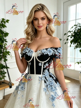White Tulle Off the Shoulder Appliques Prom Dress