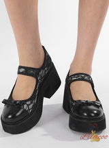 Waterproof Flower Lace Stitching Thick Heel Shoes