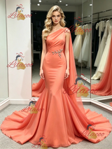 Orange Mermaid One Shoulder Prom Dress