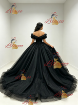 Black Tulle Off the Shoulder Quinceanera Dress