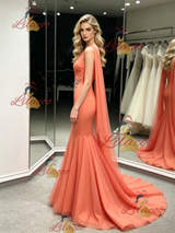 Orange Mermaid One Shoulder Prom Dress