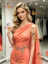Orange Mermaid One Shoulder Prom Dress