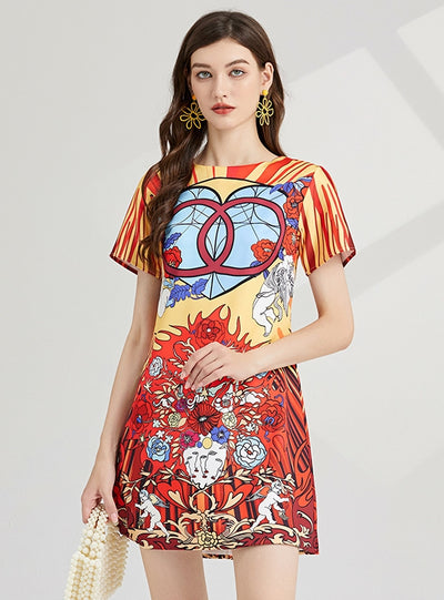Retro Palace Print Short Dress