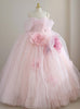 Pink Ball Gown Off the Shoulder 3D Flower Prom Dress