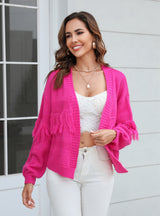 Short Knit Cardigan Fringed Sweater