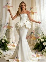 Ivory Mermaid Satin Strapless Beading Wedding Dress