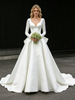 White Satin Long Sleeve V-neck Wedding Dress