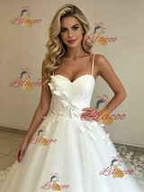 White Tulle Spaghetti Straps Butterfly Wedding Dress