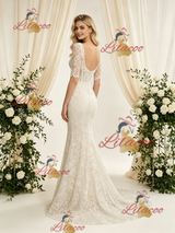 Ivory Mermaid Lace Short Sleeve Wedding Dress