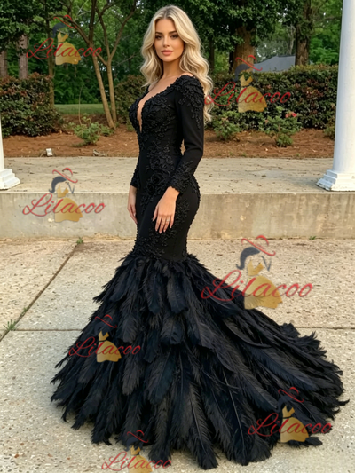 Black Mermaid Long Sleeve Prom Dress