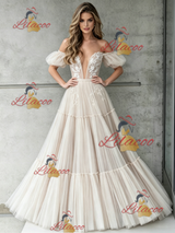 Ivory Tulle Lace Off the Shoulder Wedding Dress