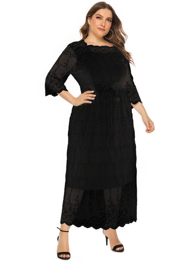 Plus Size Lace Half Sleeve Long Dress