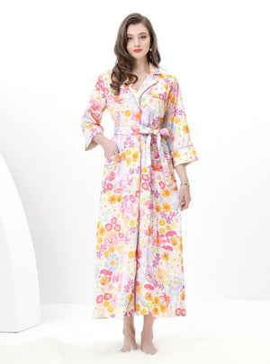 Retro Printed Nightgown Long Sleeve Dress