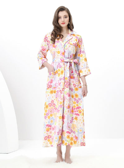 Retro Printed Nightgown Long Sleeve Dress