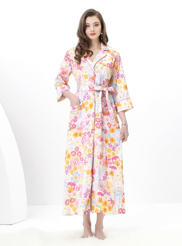Retro Printed Nightgown Long Sleeve Dress