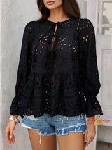 Loose Lace Solid Color Top Shirt