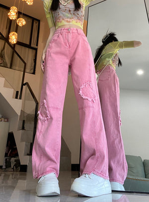 Love Loose Straight Pink Jeans