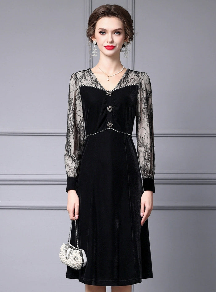 Black Lace Velvet Mother of the Bride Dress