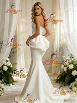 Ivory Mermaid Satin Strapless Beading Wedding Dress