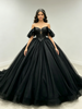 Black Tulle Off the Shoulder Beading Quinceanera Dress