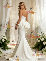 Ivory Mermaid Satin Strapless Beading Wedding Dress