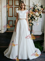 White Cap Sleeve Two Piece Wedding Dress